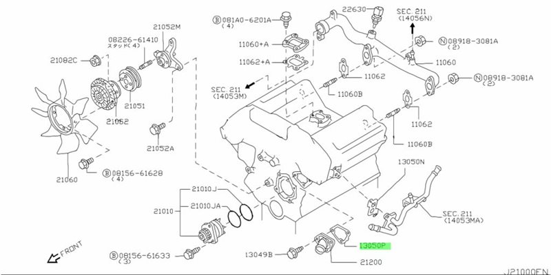 Gasket, water inlet Nissan Skyline/R35 GT-R/350Z/370Z, Infiniti G35 - 1305031U00